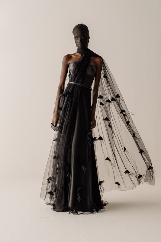 Her Embellished Tulle Black Skirt