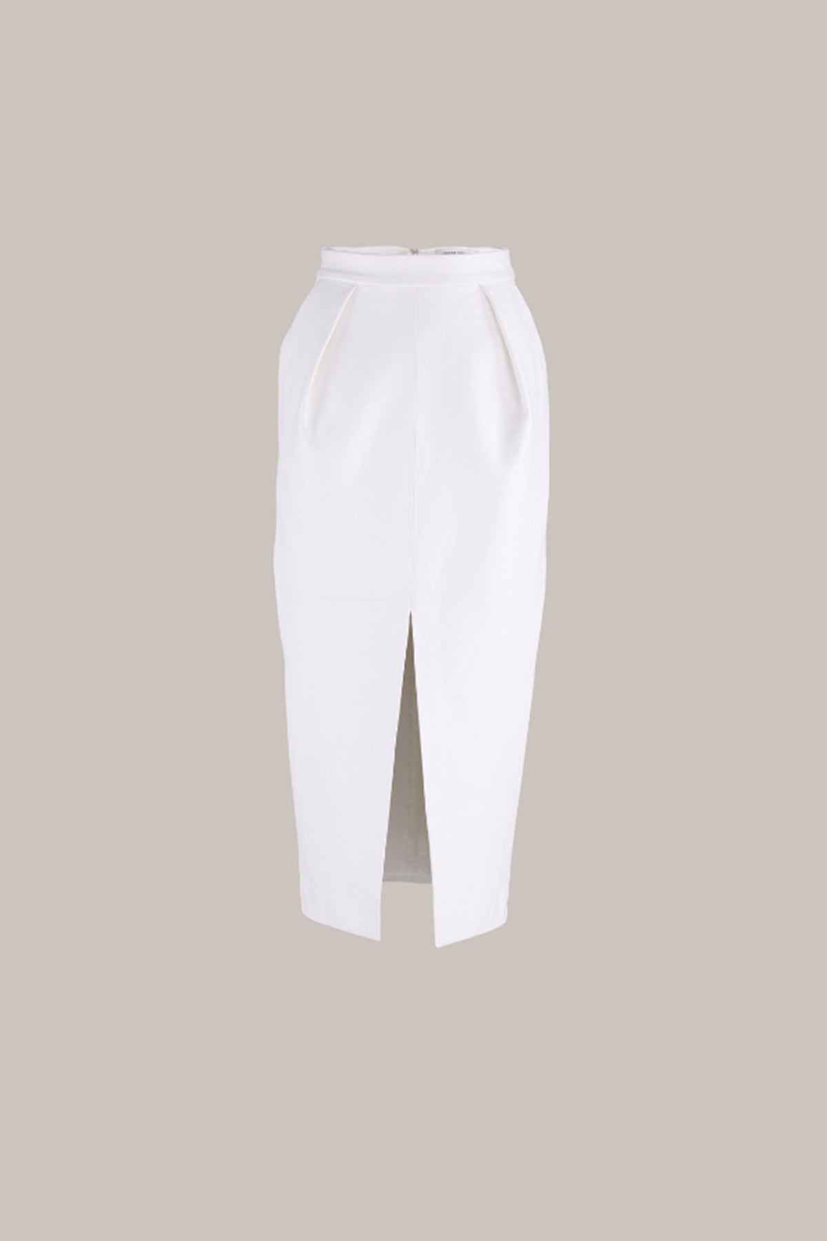 Her Leather Front Slit Midi White Skirt