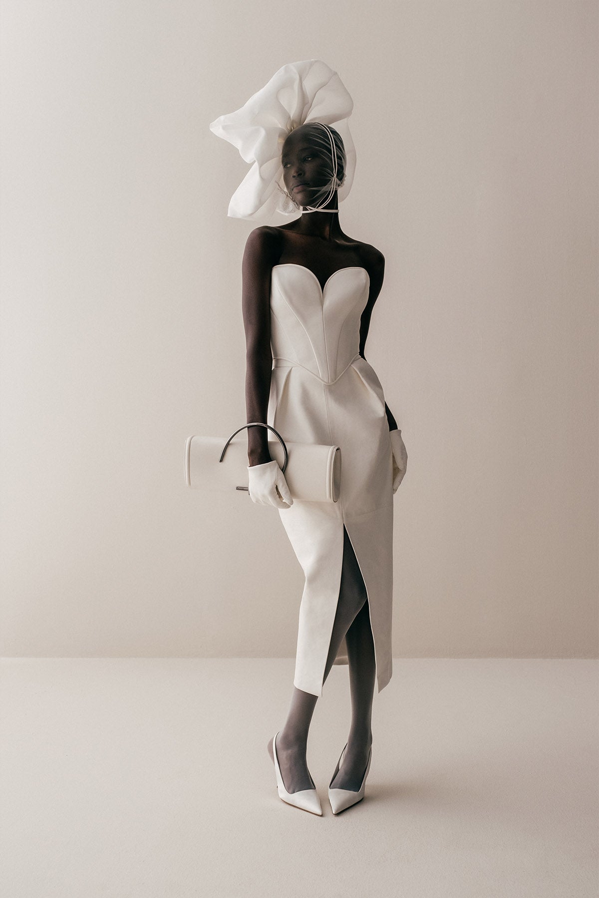 Her Leather Front Slit Midi White Skirt