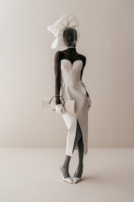 Her Leather Front Slit Midi White Skirt