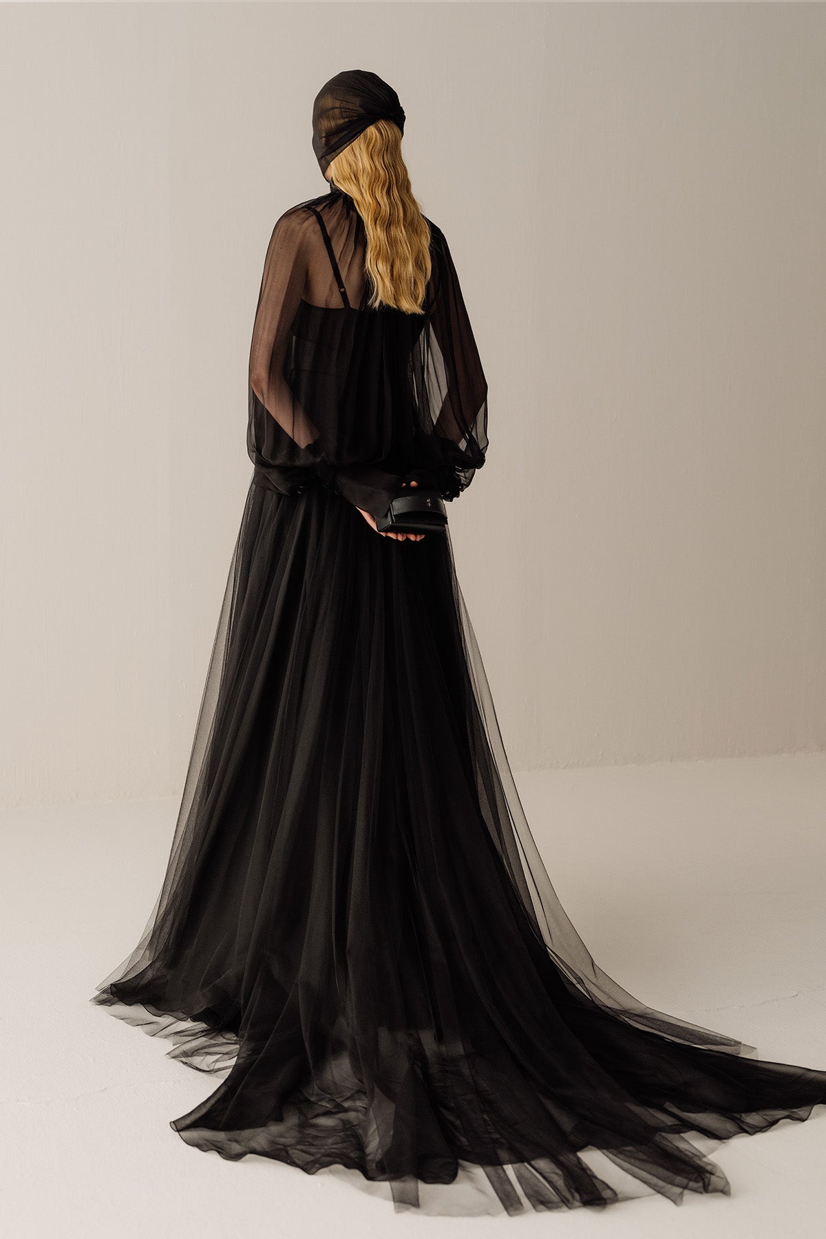 Her Full Long Layered Black Skirt