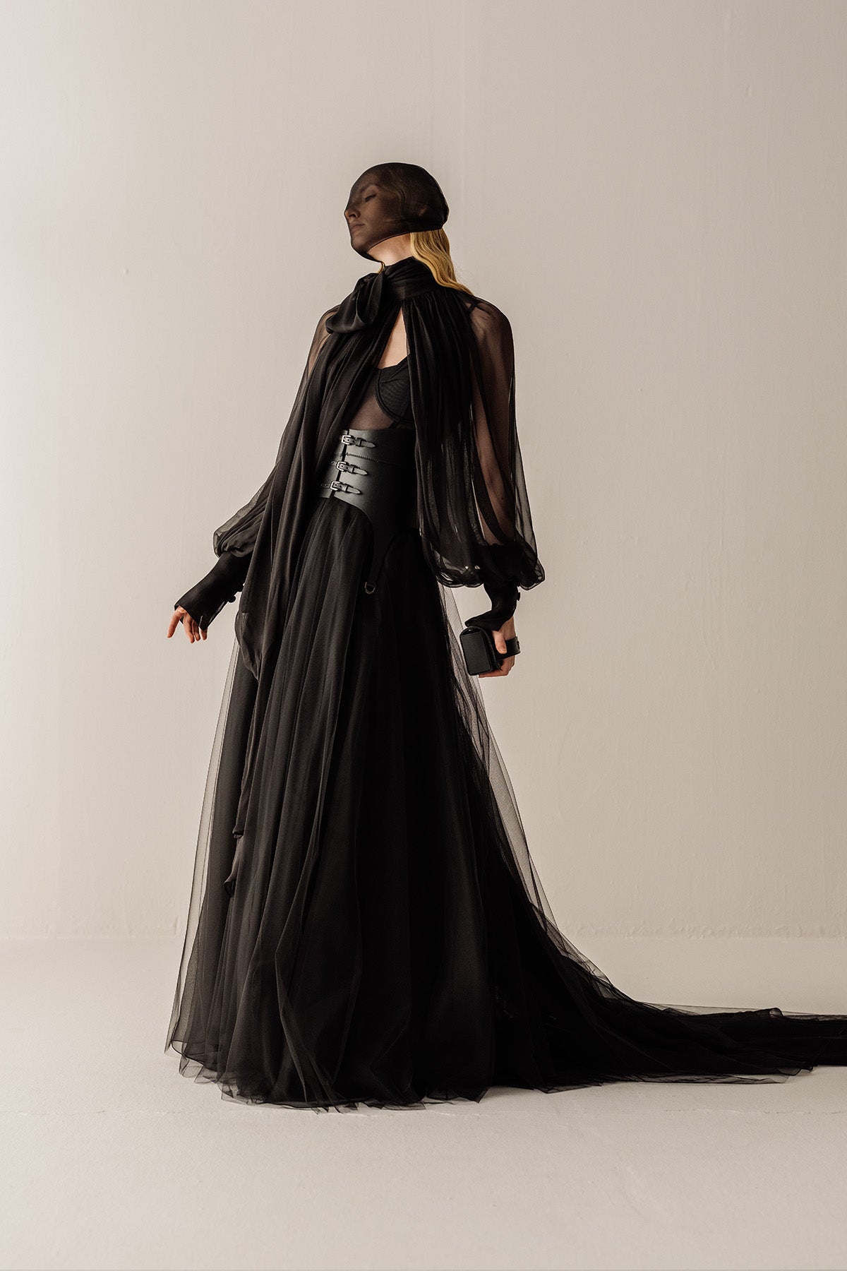 Her Full Long Layered Black Skirt