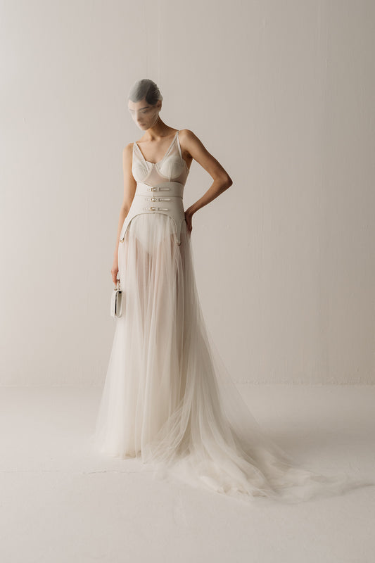 Her Full Long Layered Off White Skirt