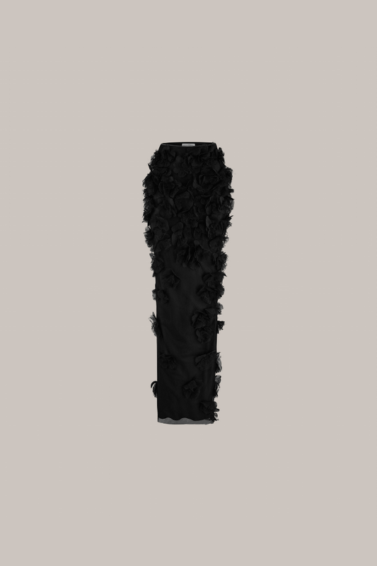 Her Floral Lace Embellished Long Black Skirt