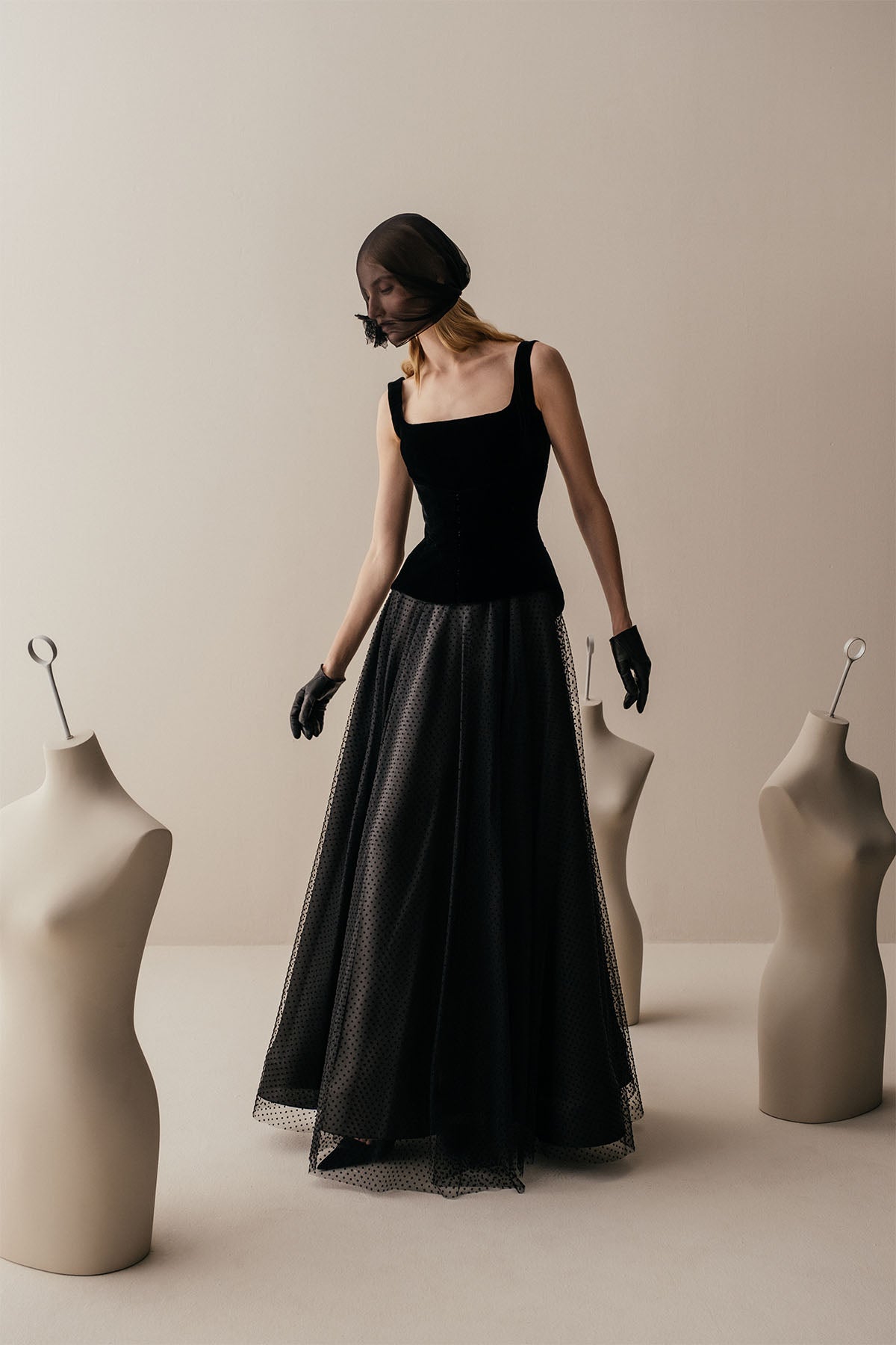 Her Tulle Polka Dot Full Long Black Skirt