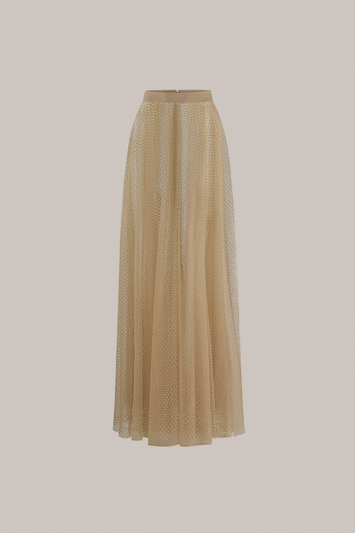 Her Tulle Polka Dot Full Long Beige Skirt