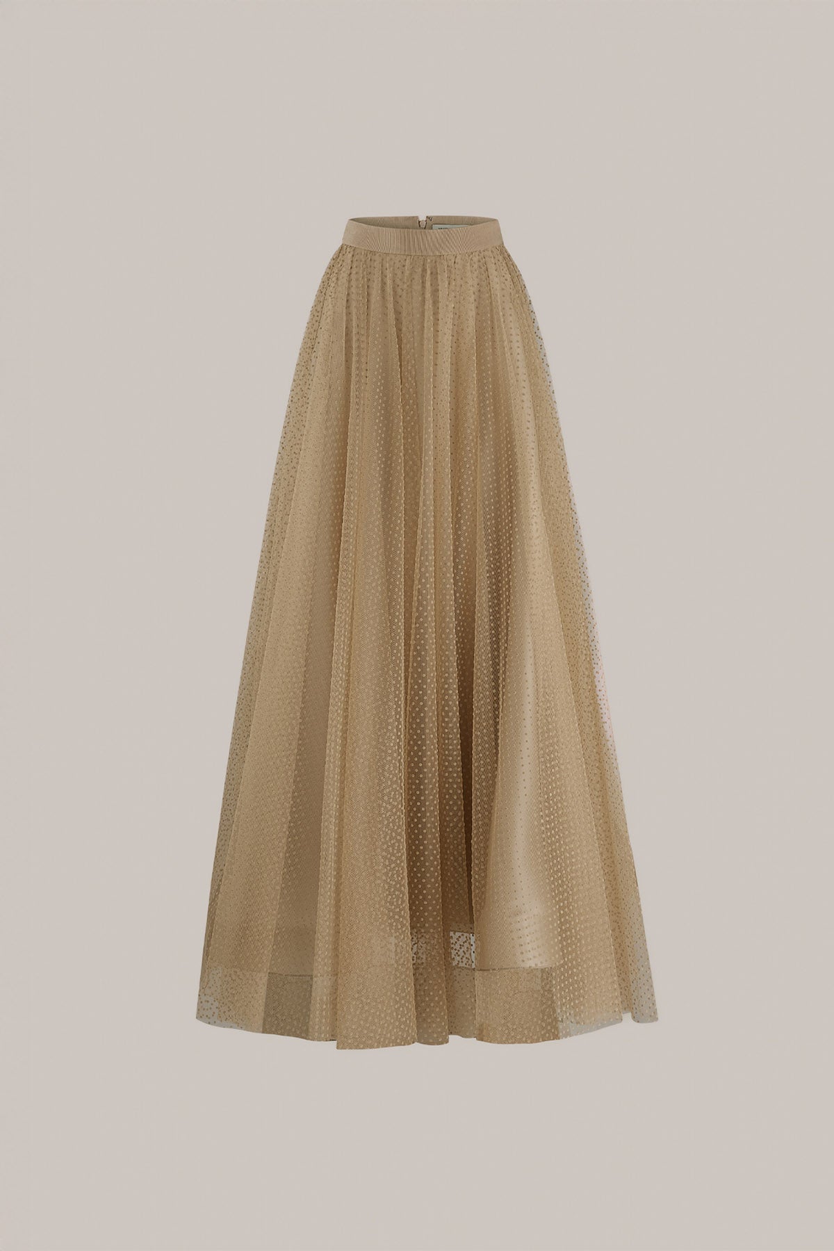 Her Tulle Polka Dot Full Long Beige Skirt