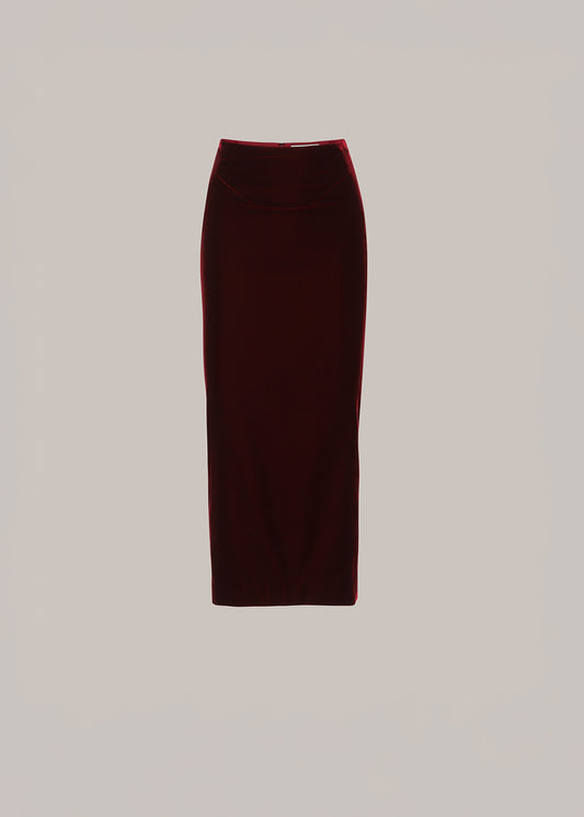 Her Pencil Midi Burgundy Velvet Skirt