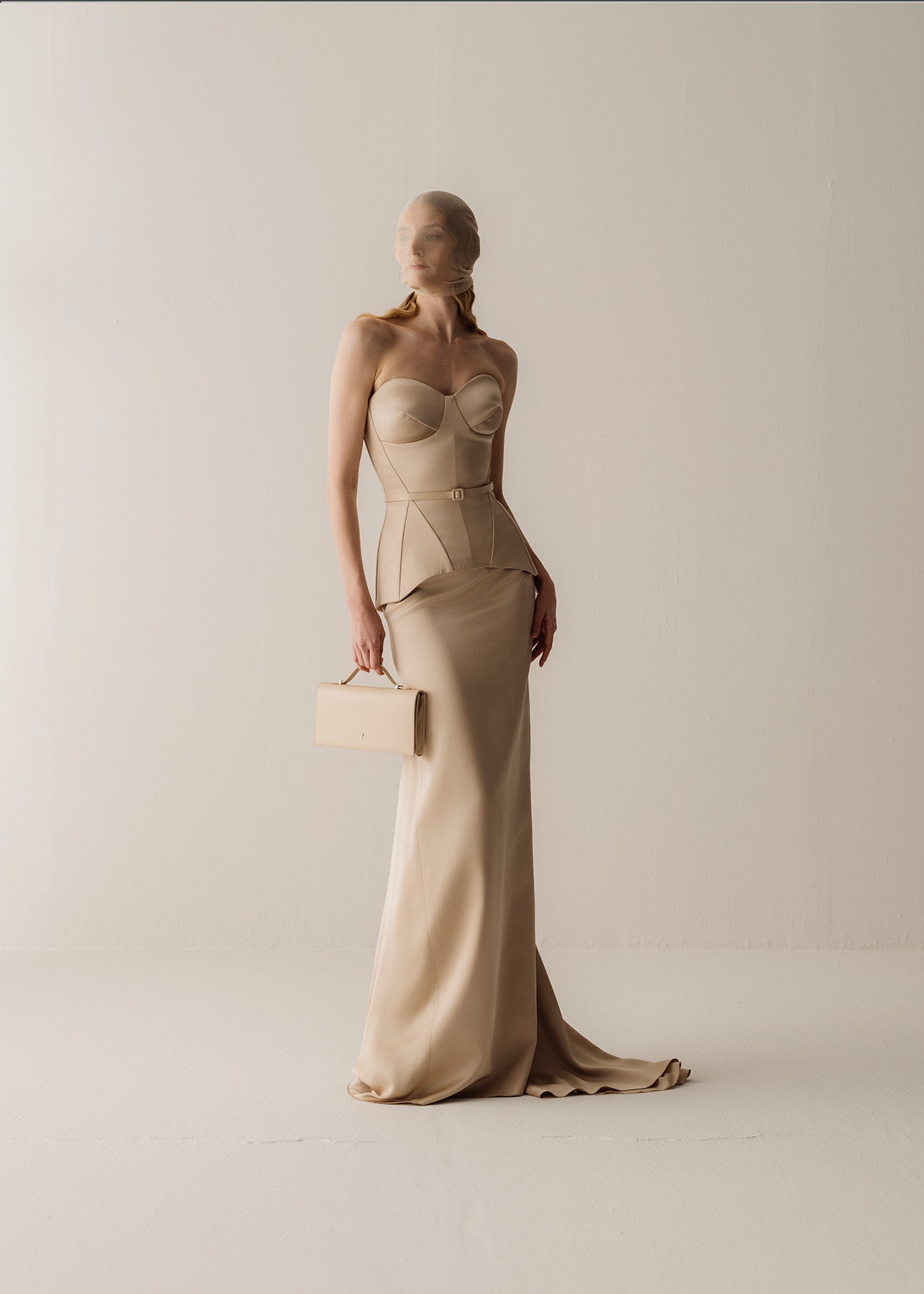 Her Beige Silk Viscose Pencil Skirt With Flared Back