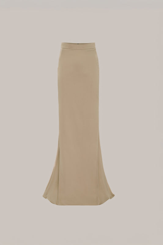 Her Beige Silk Viscose Pencil Skirt With Flared Back
