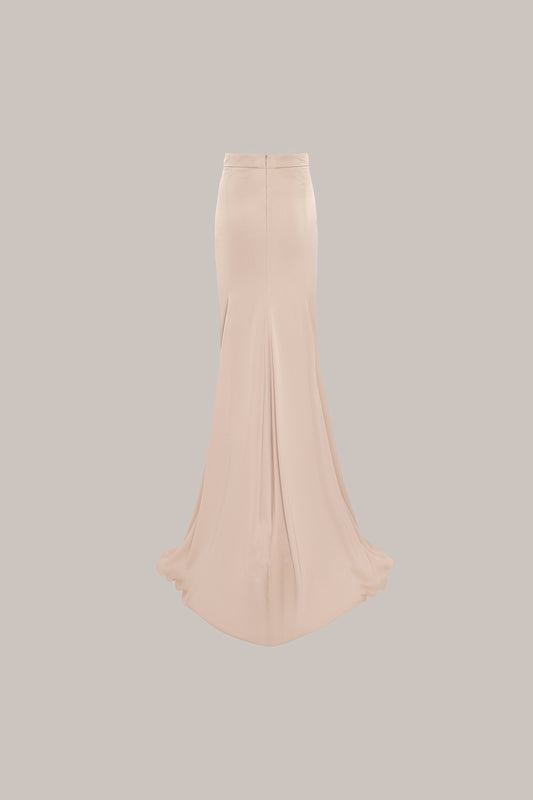 Her Beige Silk Viscose Pencil Skirt With Flared Back