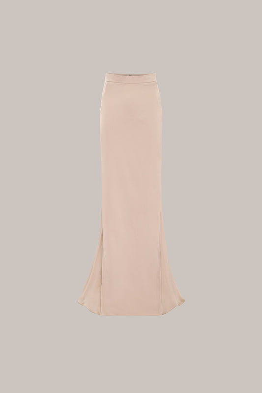 Her Beige Silk Viscose Pencil Skirt With Flared Back