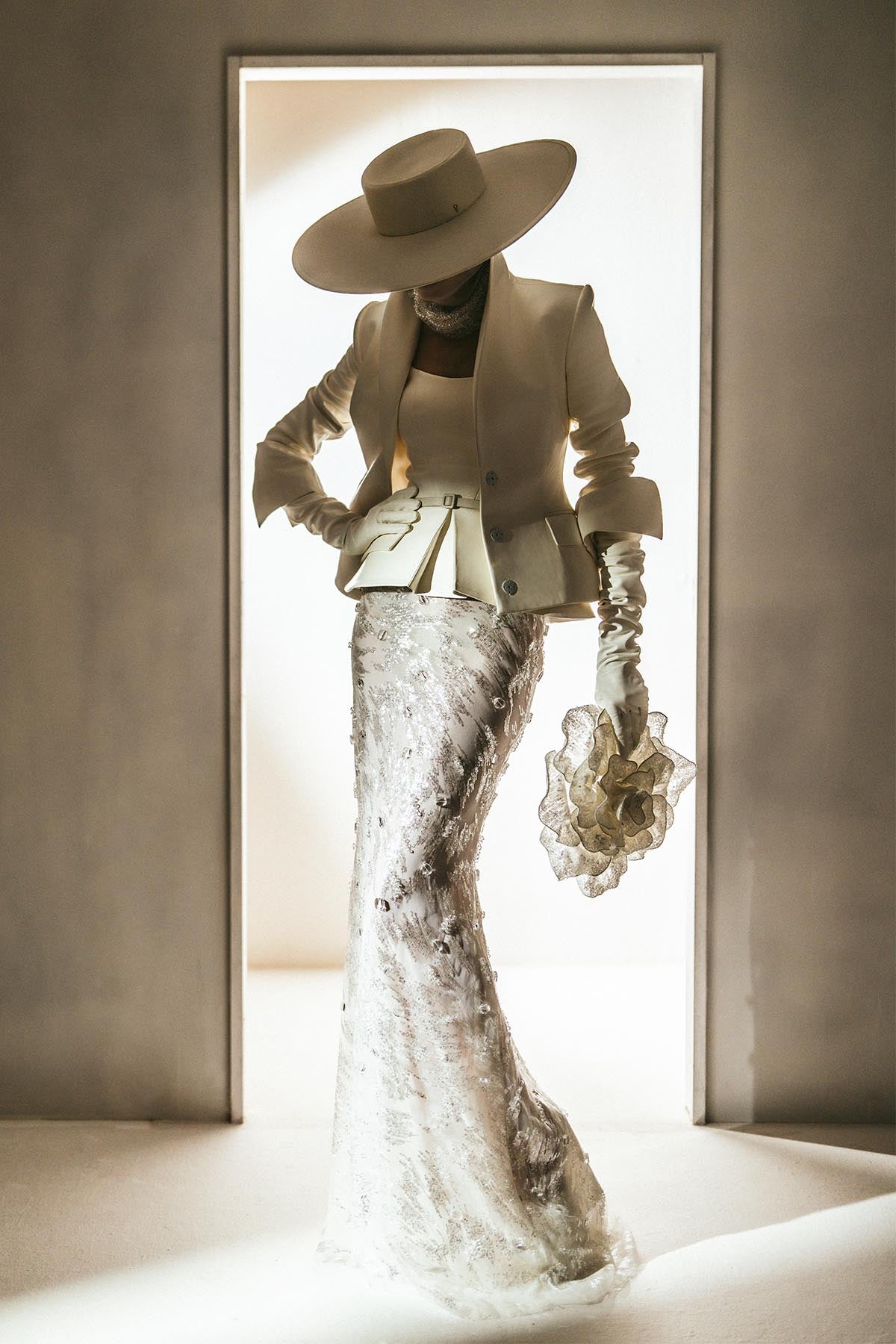 Her Lace Embellished  White Skirt