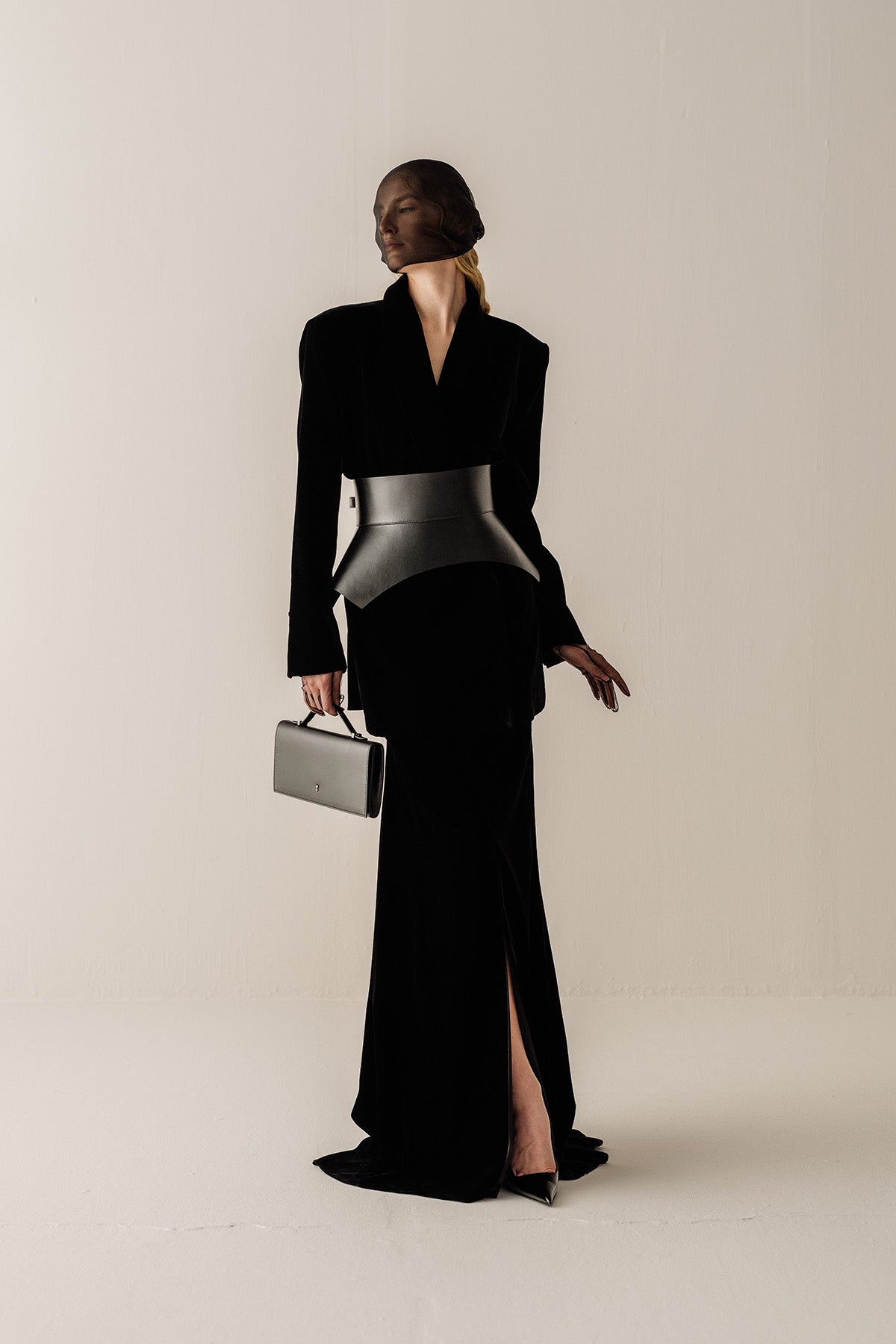 Her Black Velvet Corseted Maxi Skirt