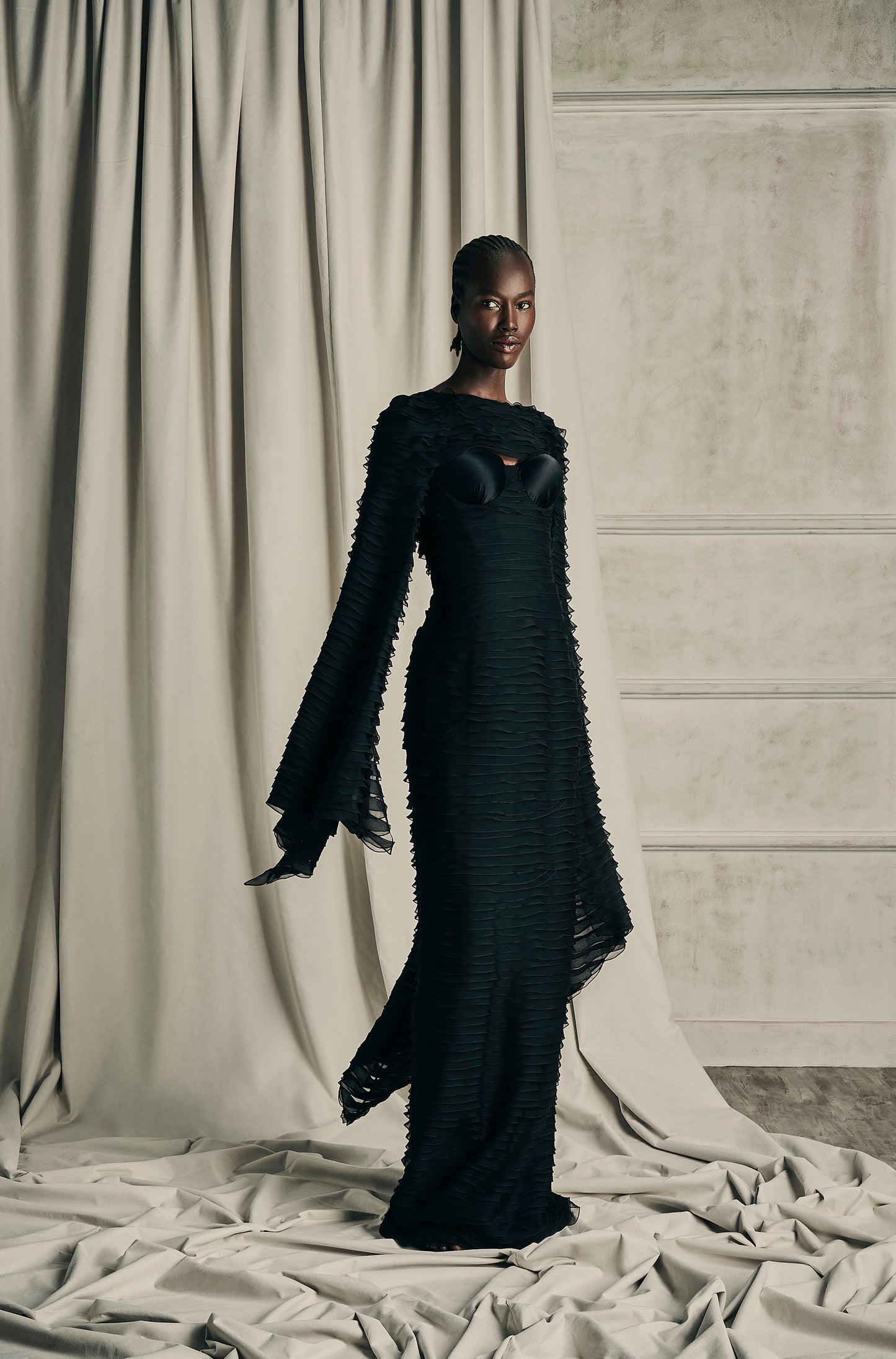 Her Black Chiffon Silk Cape