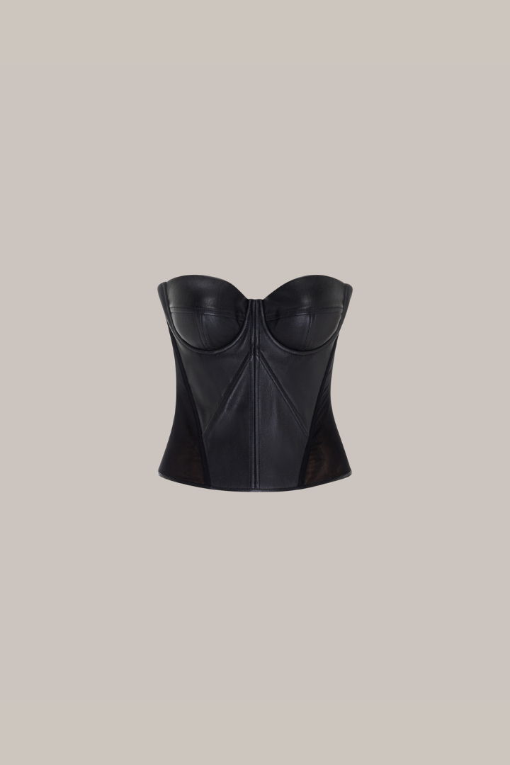 Her Stretch Leather Black Corset
