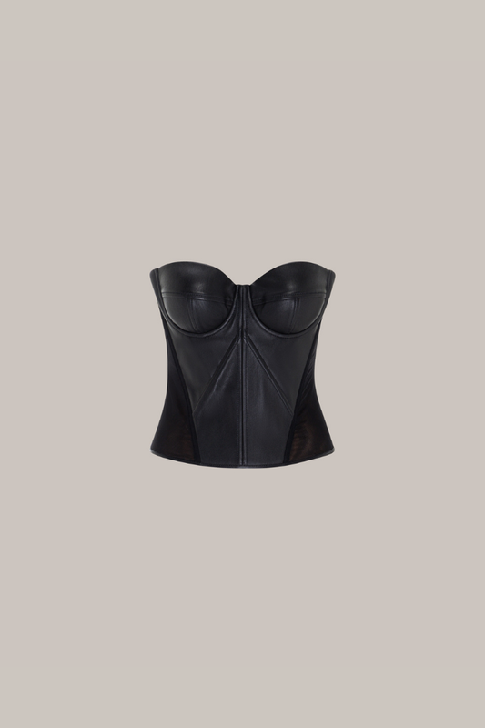 Her Stretch Leather Black Corset