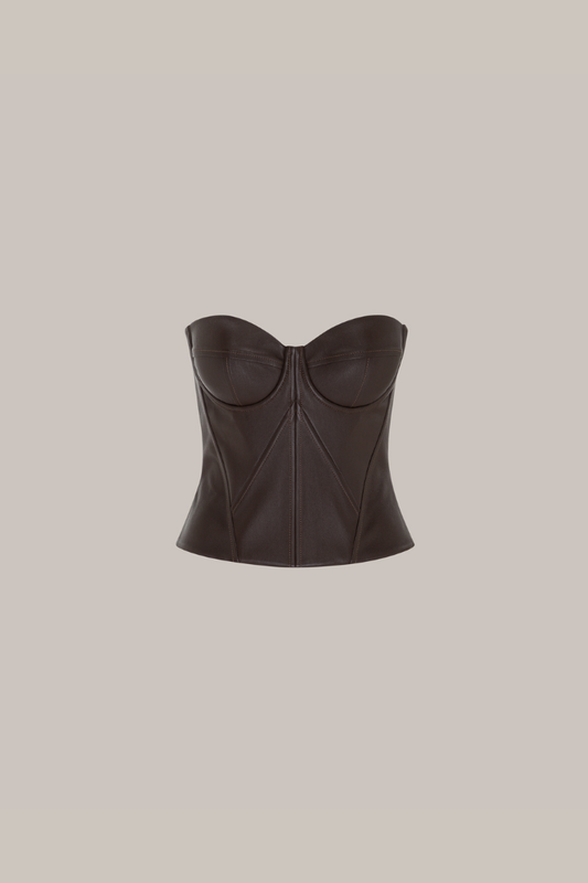 Her Stretch Leather Brown Corset