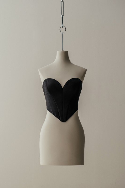 Her Heart Black Silk Corset
