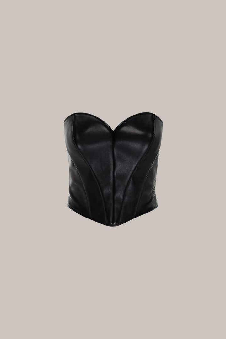 Her Heart Black Leather Corset