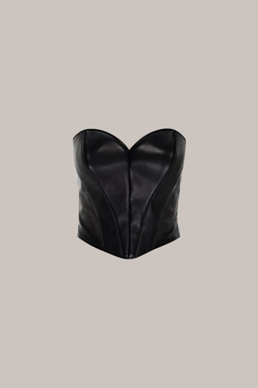 Her Heart Black Leather Corset