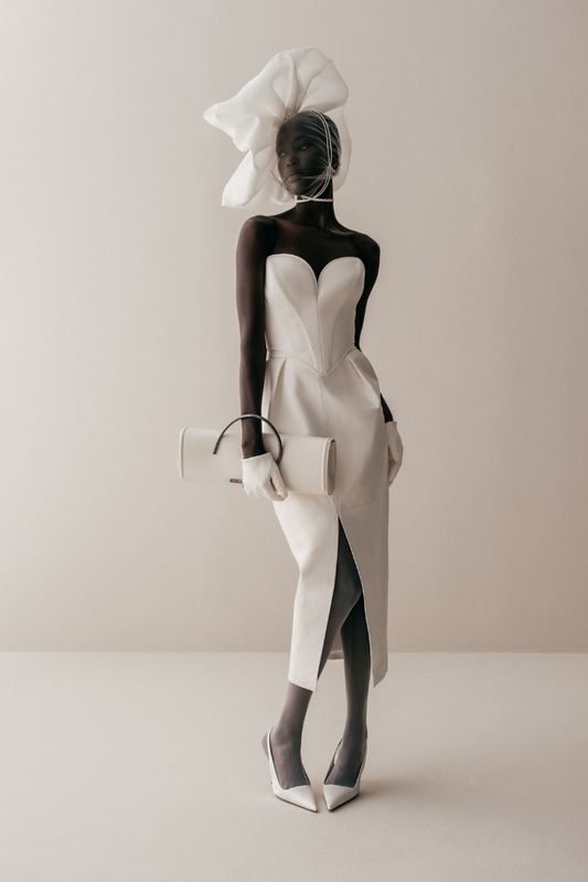 Her Leather Front Slit Midi White Skirt