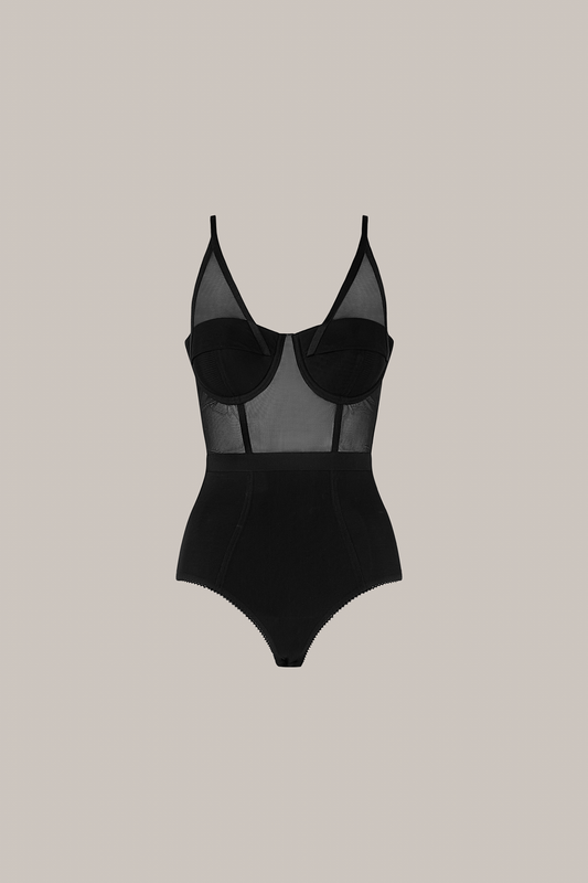 Her Open Cup Black Bodysuit