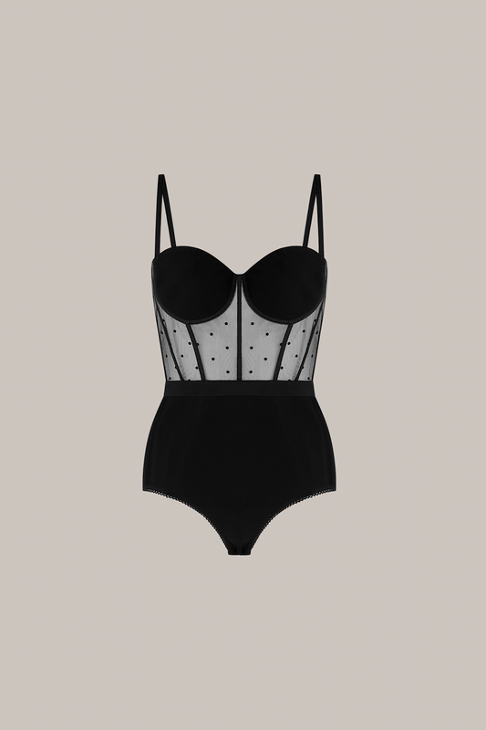 Her Tulle Polka Dot Black Bodysuit