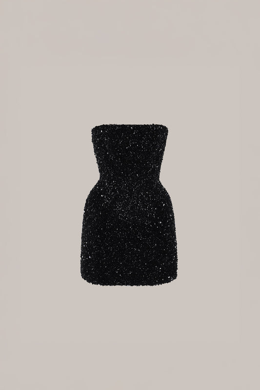 Her Sculpture Black Corsage Crystal Embroidered