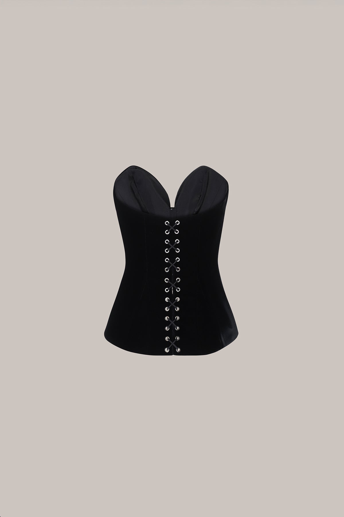 Her Tuxedo Corset with Front Opening Black Velvet Eyelets