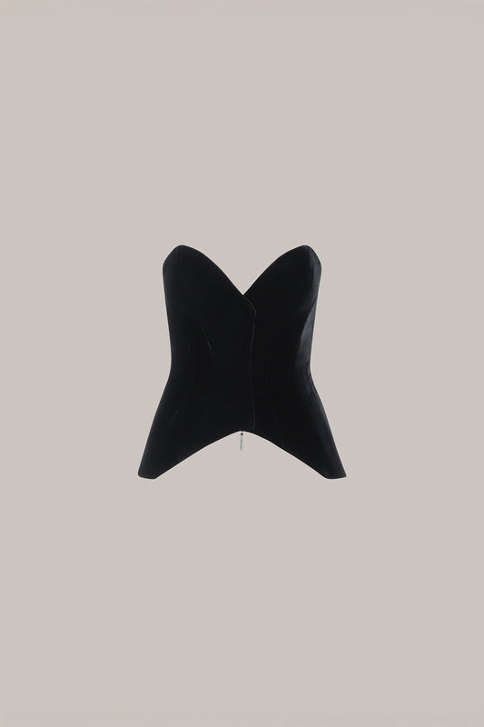 Her Tuxedo Corset with Front Opening Black Velvet Eyelets