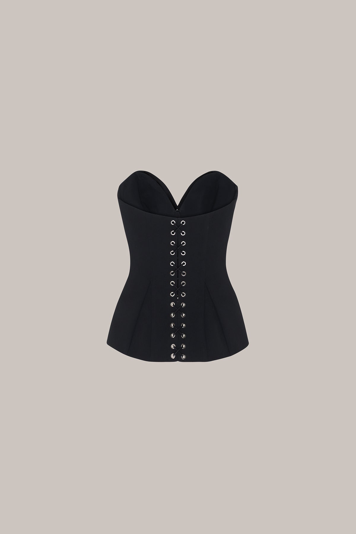 Her Tuxedo Corset with Front Opening Black Wool Eyelets