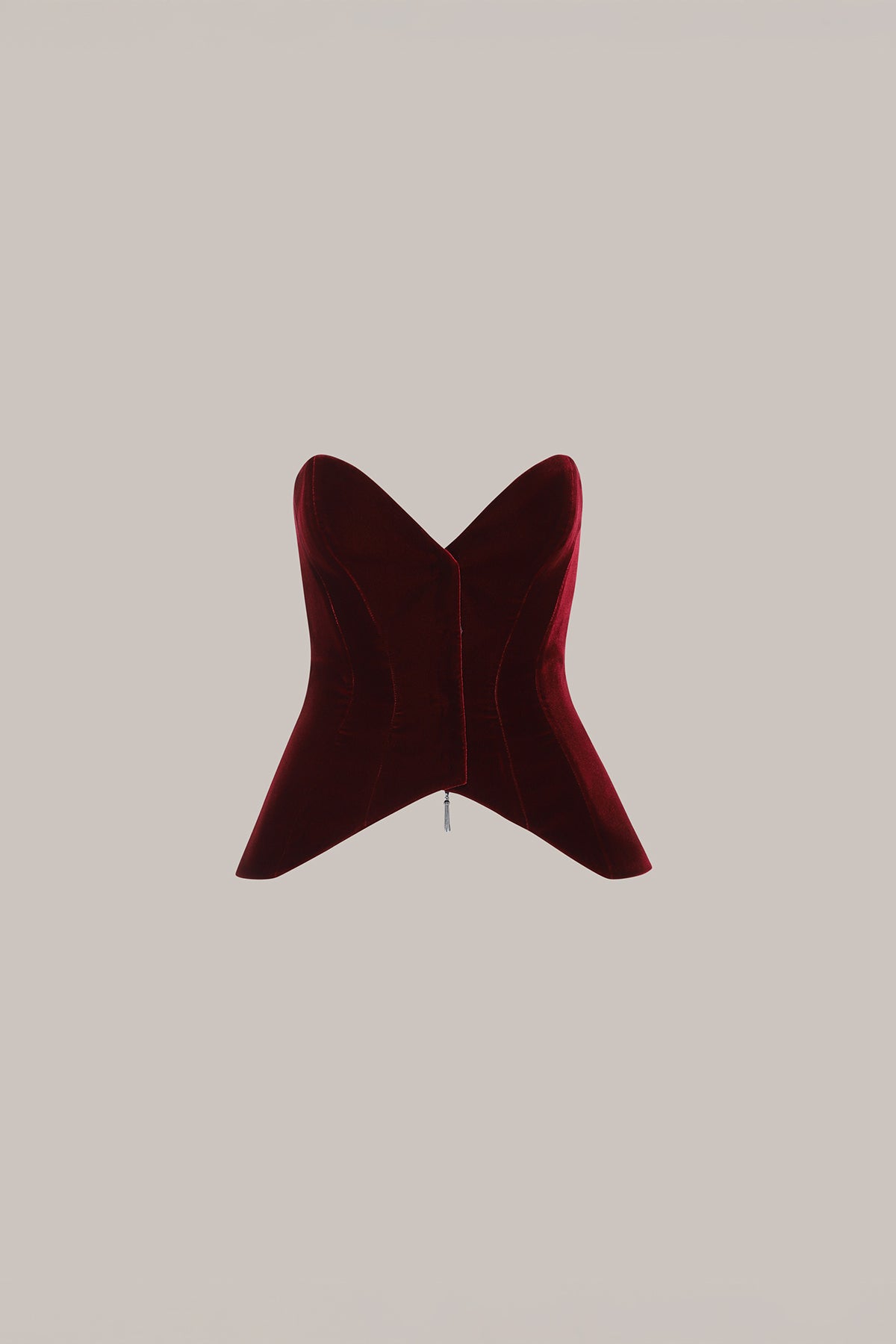 Her Tuxedo Burgundy Velvet Corset with Front Opening with Eyelets