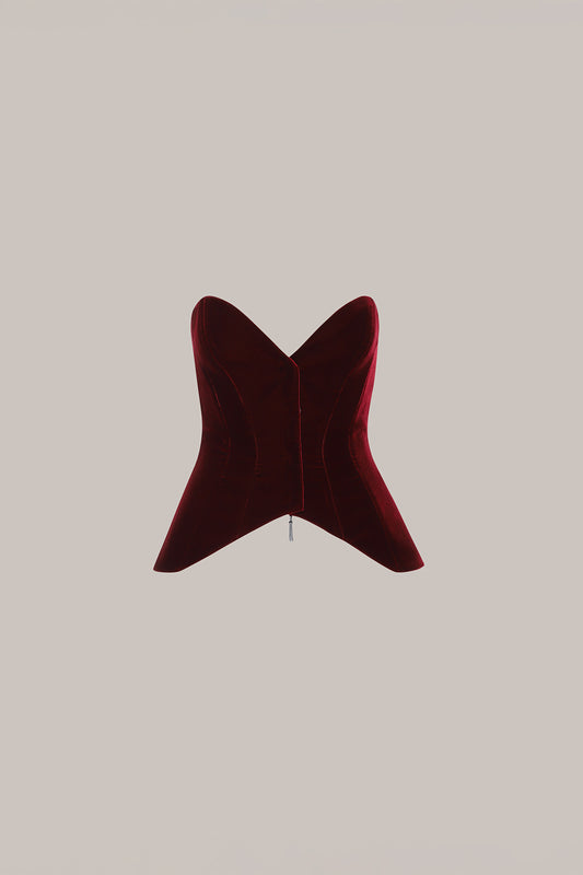 Her Tuxedo Burgundy Velvet Corset with Front Opening with Eyelets