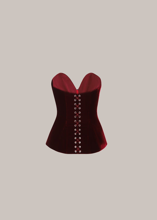 Her Tuxedo Corset with Front Opening Velvet Eyelets