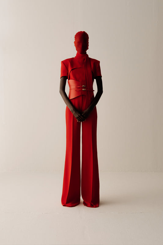 Her High Waist Boot Cut Silk Red Trousers