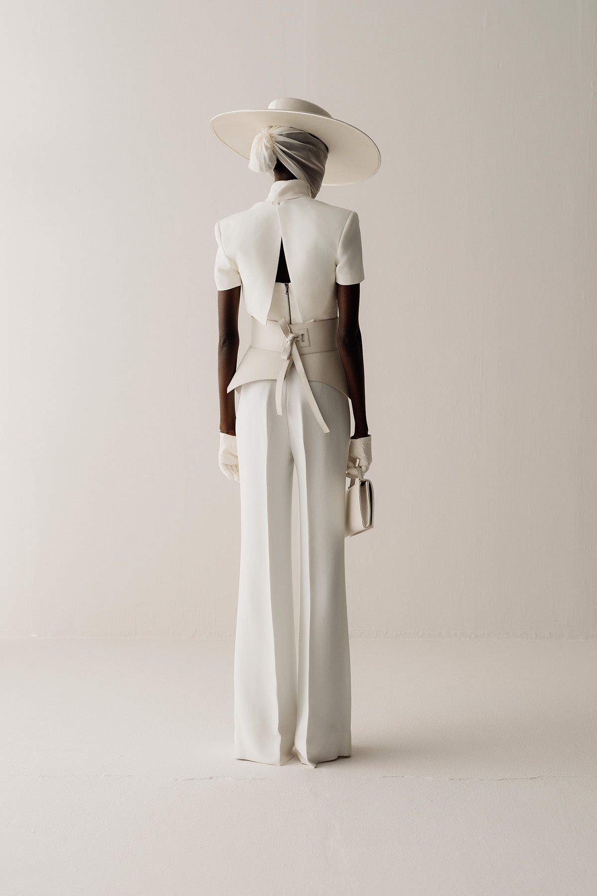 Her High Waist Boot Cut Silk Off White Trousers