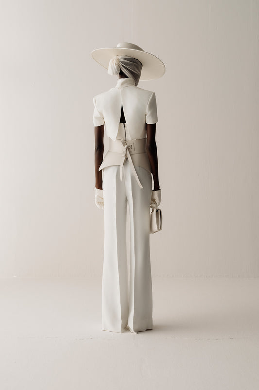 Her High Waist Boot Cut Silk Off White Trousers
