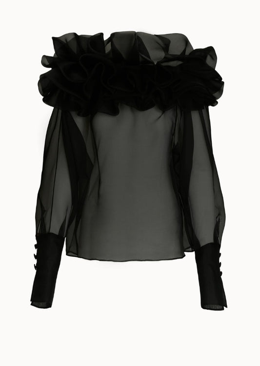 Her Ruched Shoulder Black Blouse