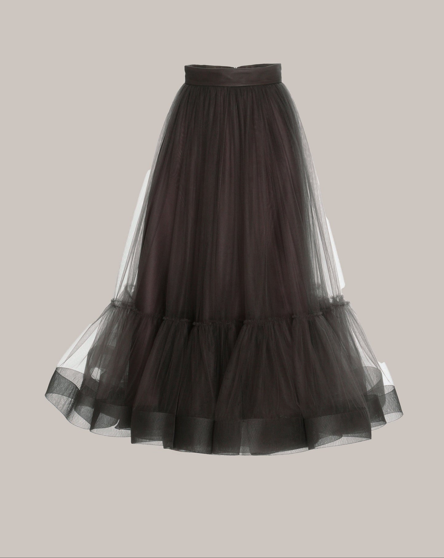 Her Evening Gathered Tulle Midi Brown Skirt