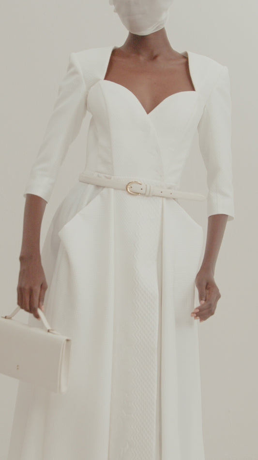 Her White Jacquard Dress With Sleeve