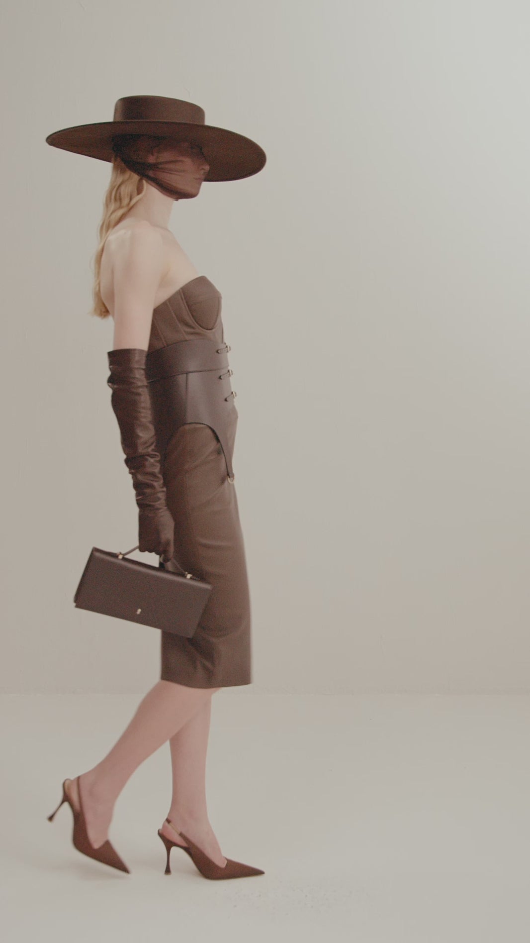 Her High-Waisted Leather Pencil Dark Brown Skirt