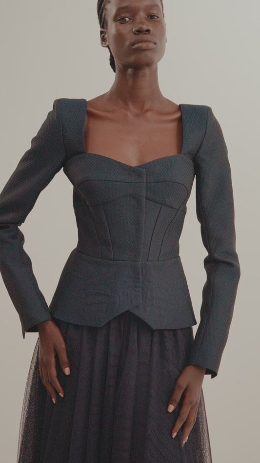 Her Jacquard Bridal Navy Blue Jacket
