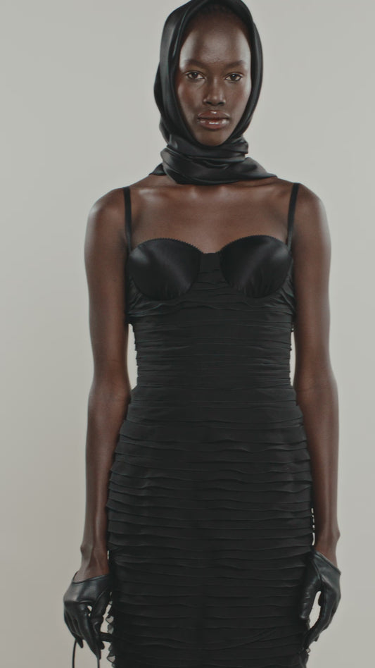 Her Ruffle Corset Black Dress