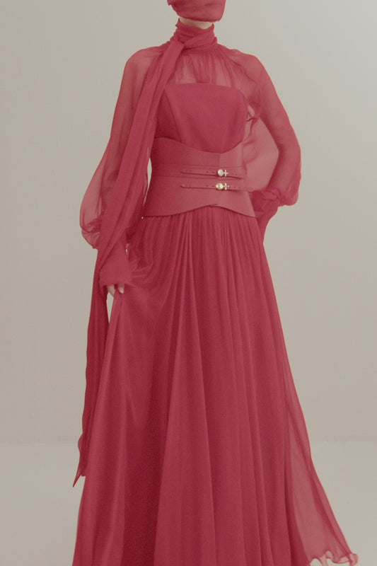 Her Gathered Bow Neck Red Blouse