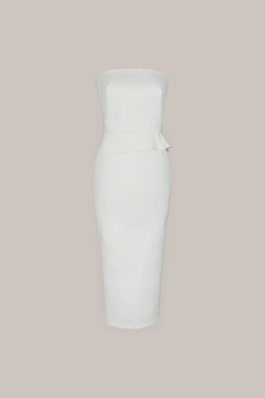 Her White Cotton Strapless Midi Dress