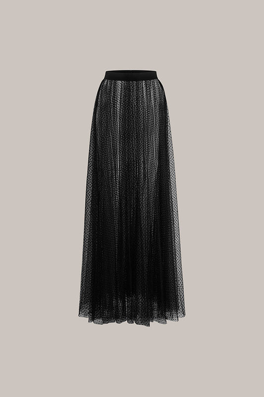 Her Black Tulle Full Long Skirt Polka Dot