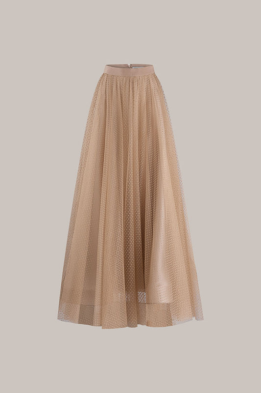 Her Nude Tulle Full Long Skirt Polka Dot