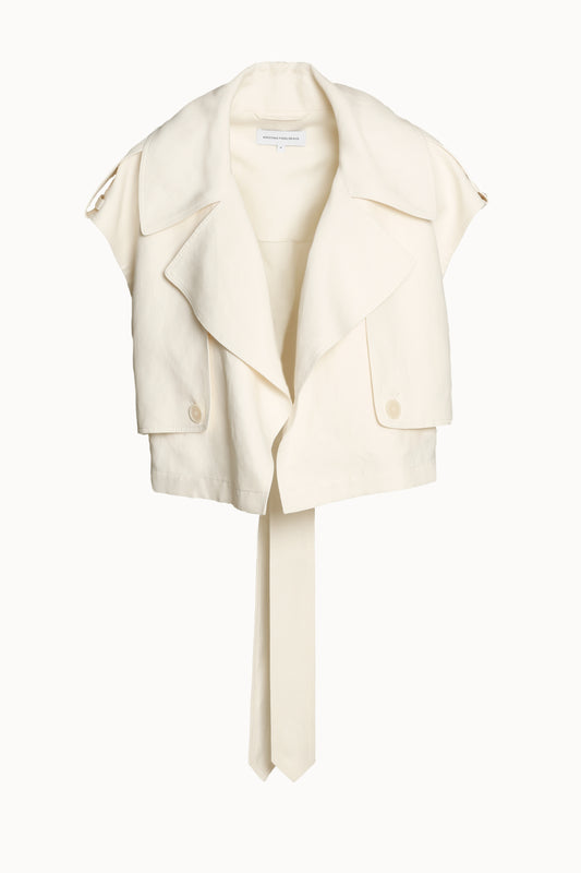 Off-White Silk Linen Sleeveless Jacket