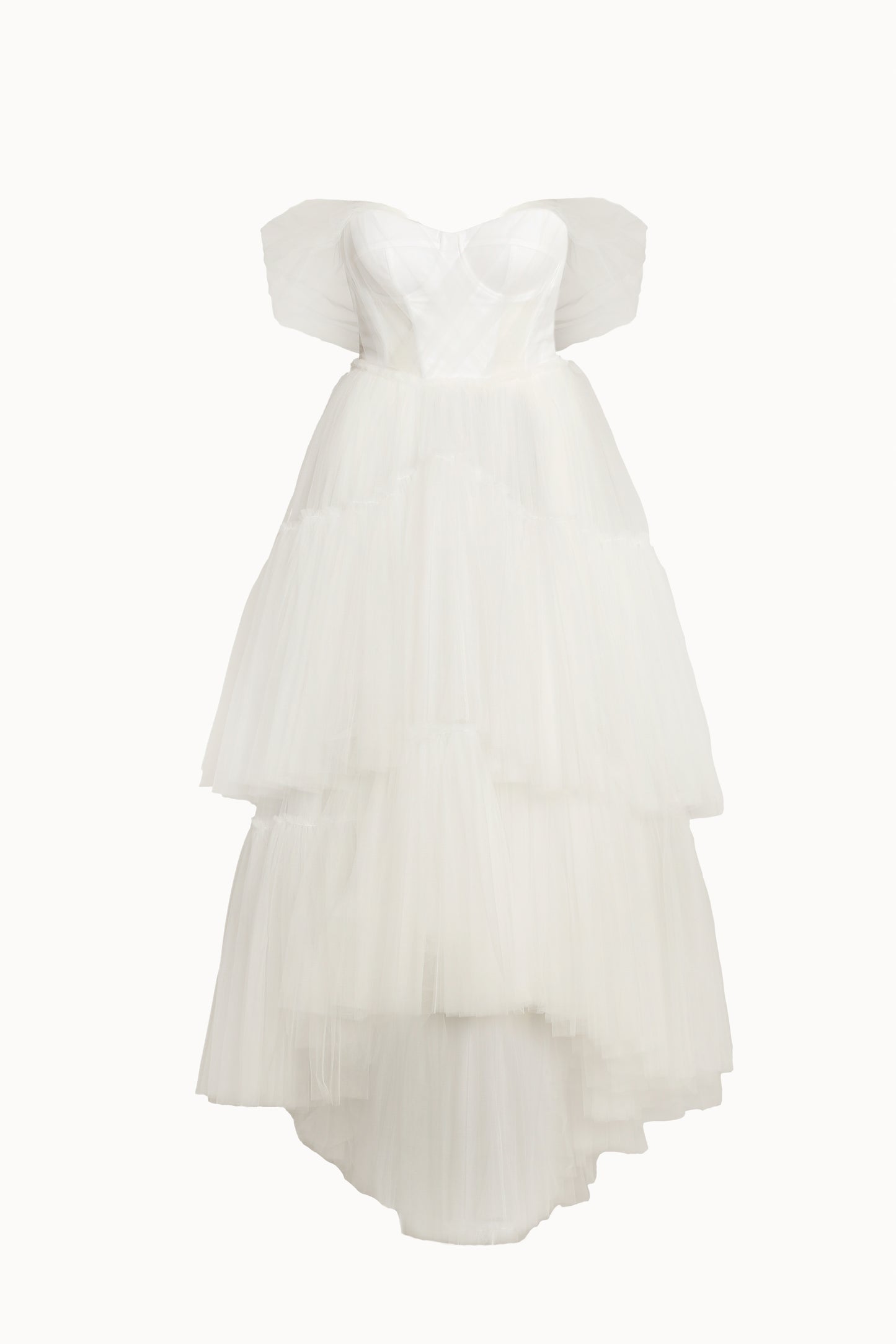 White Corseted Tulle Evening Dress